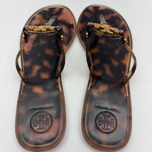 Tory Burch Mini Miller Flat Jelly Thong Sandal Tortoise Shell Size 7 - Picture 3 of 12